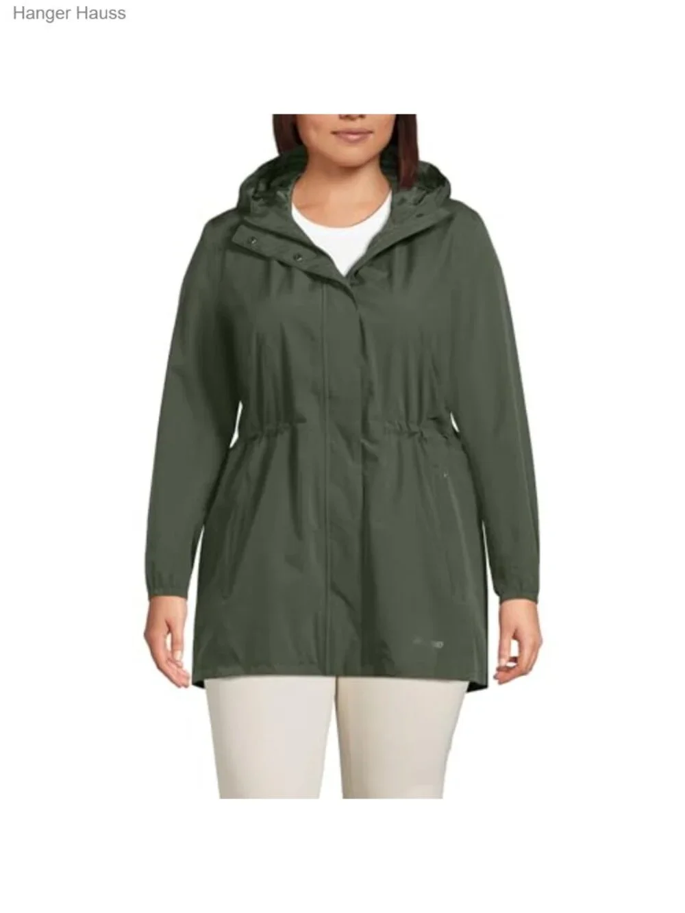 Lands' End Women's Packable Waterproof Raincoat Windproof Hooded Jacket